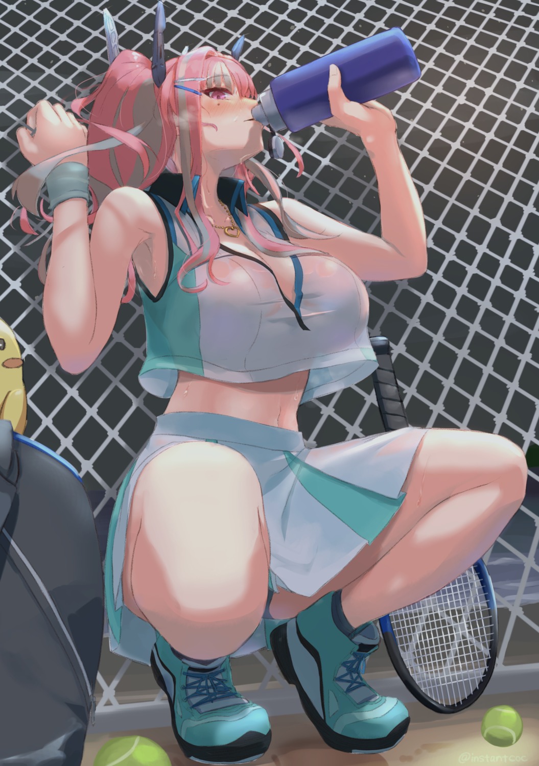 azur_lane bremerton_(azur_lane) manjuu_(azur_lane) pantsu see_through skirt_lift tennis umirororo wet wet_clothes