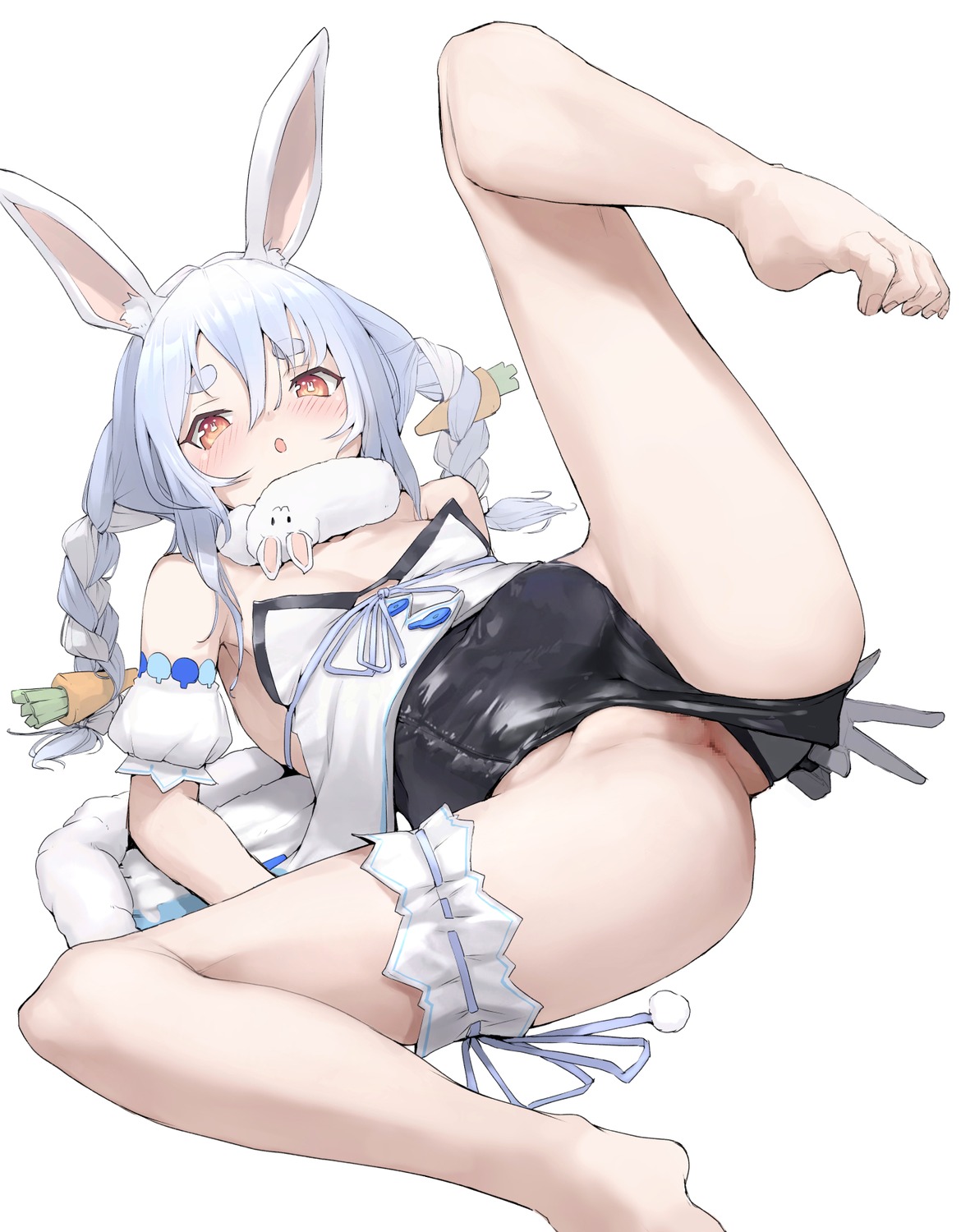 animal_ears anus bunny_ears bunny_girl censored dress feet garter hololive mitsuru_(pixiv_34028718) no_bra nopan pussy usada_pekora