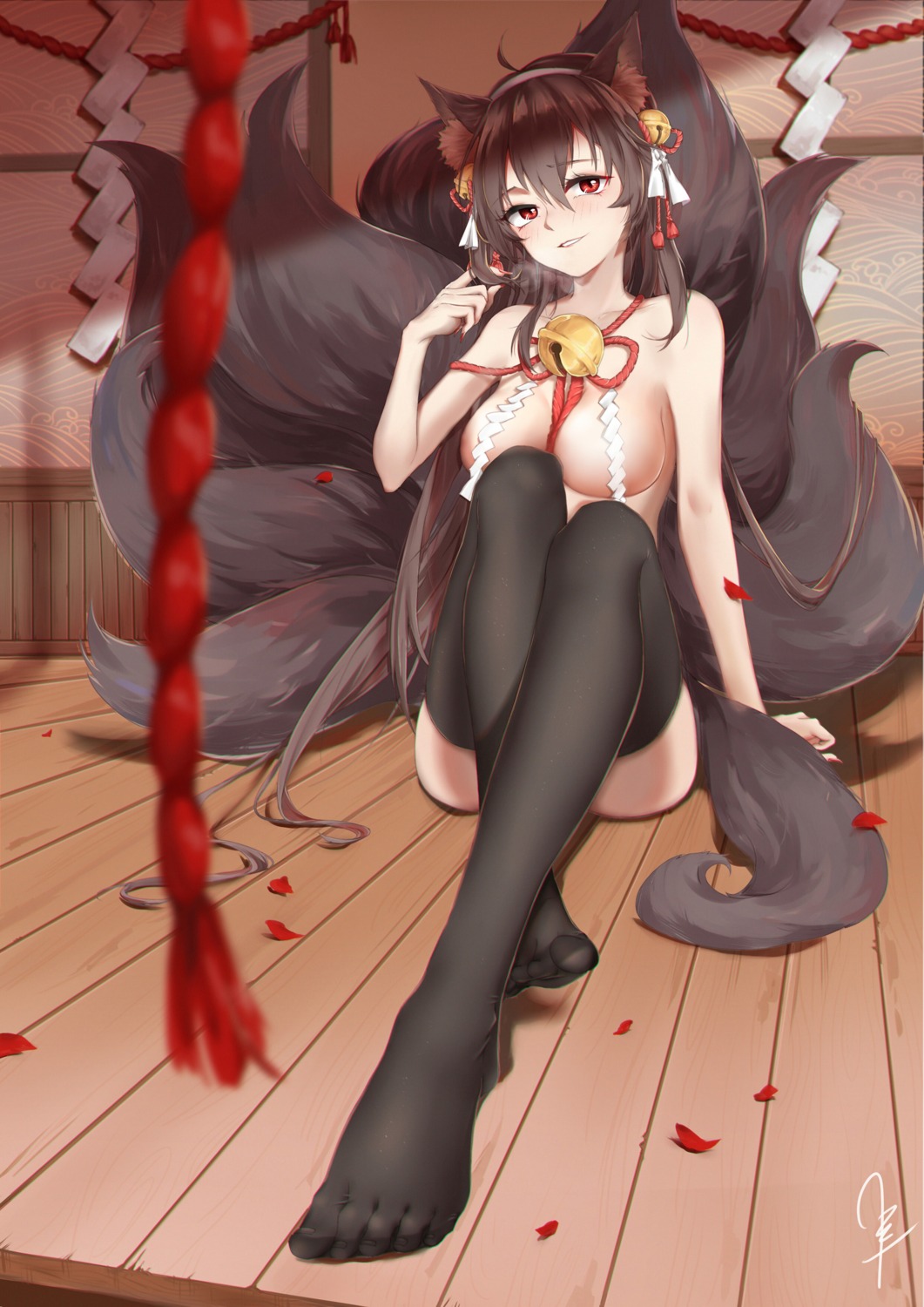 animal_ears feet kitsune naked tail thighhighs yang_jiao_dou