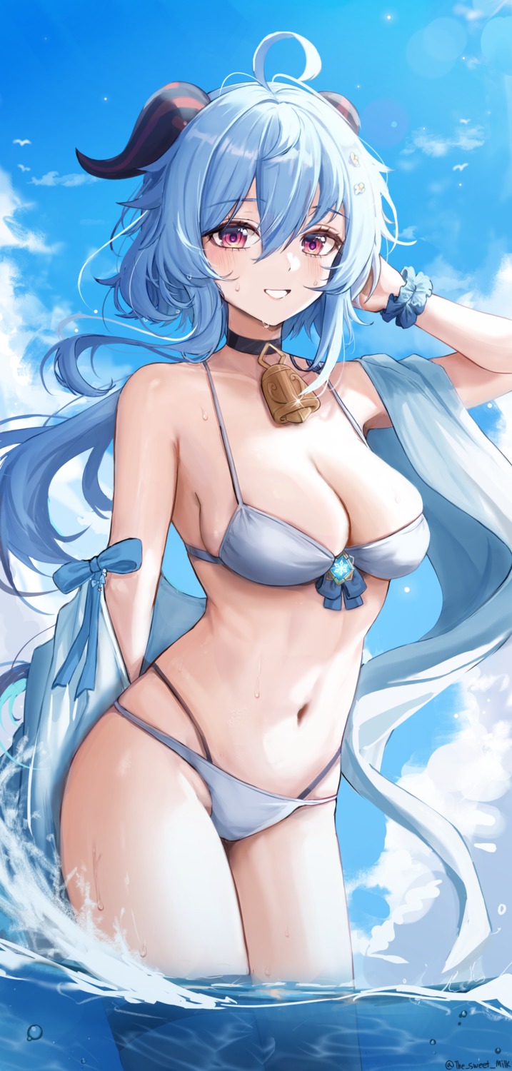 bikini ganyu genshin_impact horns miruku_pan swimsuits wet