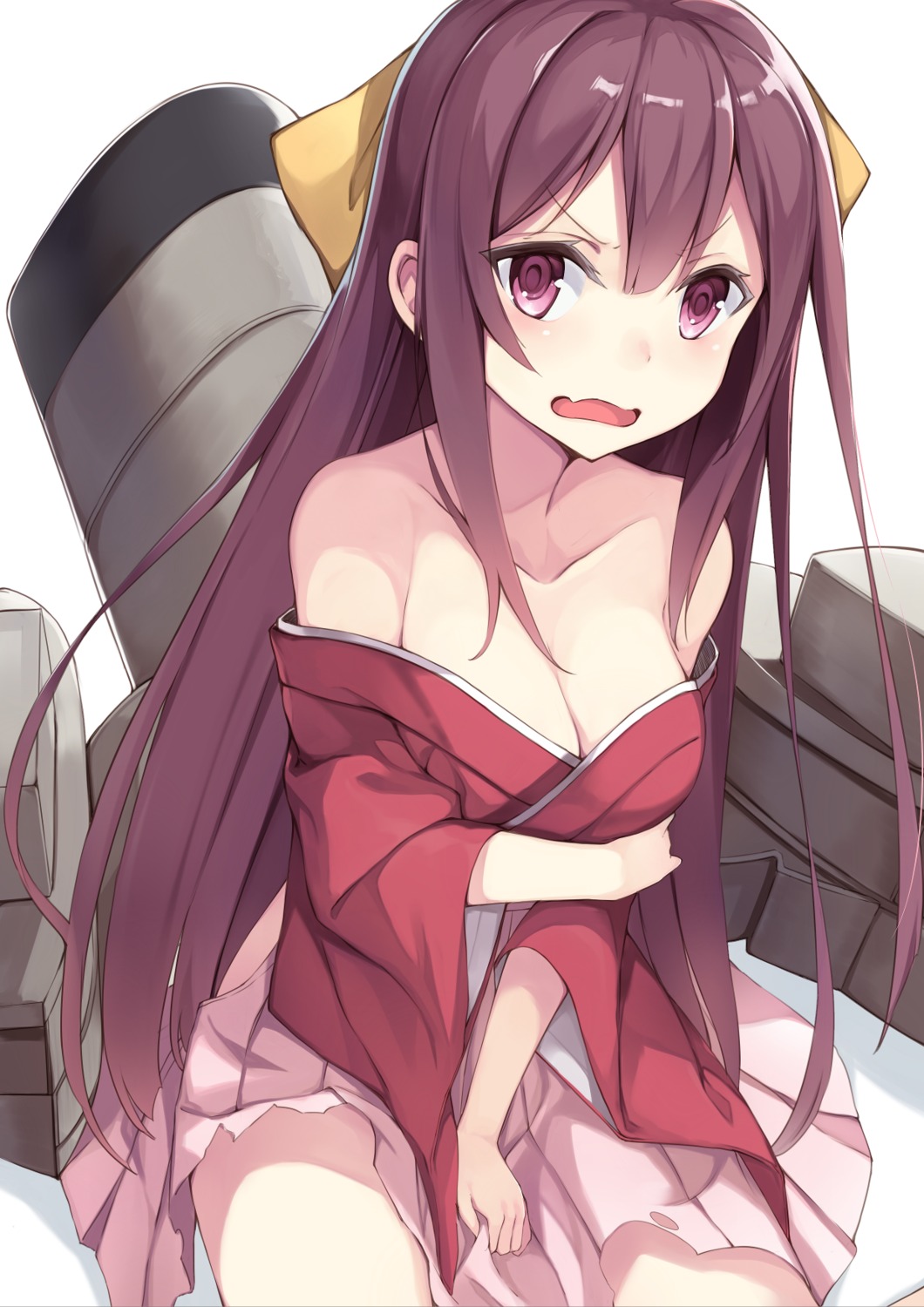 cleavage japanese_clothes kamikaze_(kancolle) kantai_collection mafu9 no_bra open_shirt torn_clothes