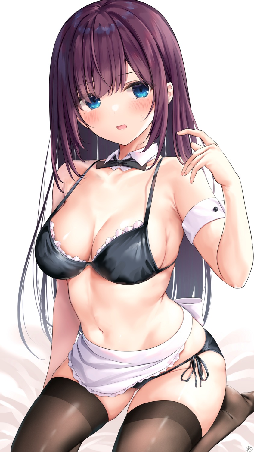 bra maid maid-chan_(ramchi) pantsu ramchi string_panties thighhighs