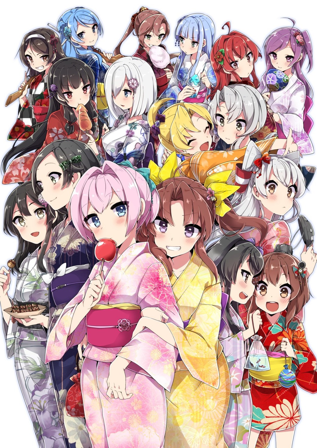 amatsukaze_(kancolle) arashi_(kancolle) gun hagikaze_(kancolle) hamakaze_(kancolle) hatsukaze_(kancolle) isokaze_(kancolle) kagerou_(kancolle) kantai_collection kuroshio_(kancolle) maikaze_(kancolle) nowaki_(kancolle) oyashio_(kancolle) shiranui_(kancolle) takeshima_eku tanikaze_(kancolle) tokitsukaze_(kancolle) yukata yukikaze_(kancolle) yuri