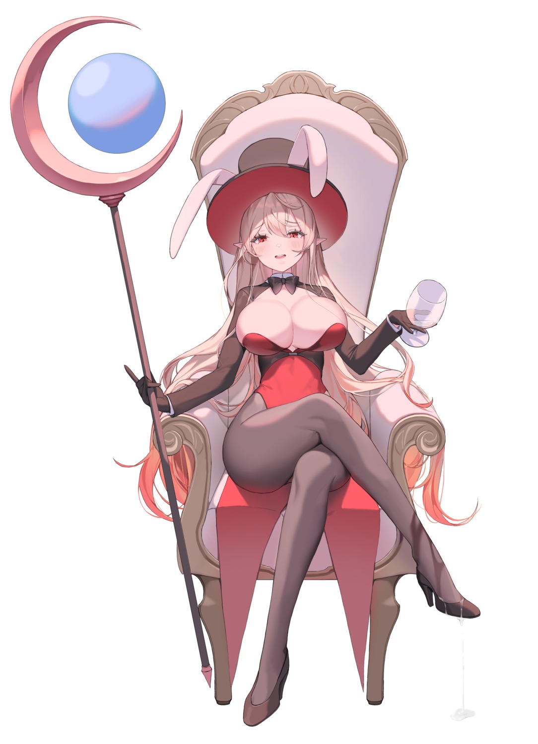 animal_ears bunny_ears bunny_girl choyeon dungeon_fighter fortuneteller_rosaura heels no_bra pantyhose pointy_ears weapon wet_clothes