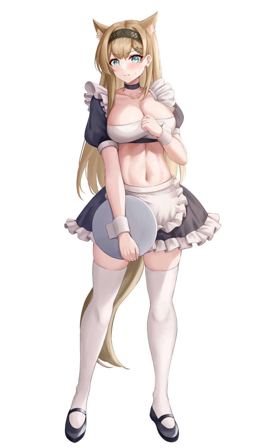 animal_ears arknights daisy_cutter horn_(arknights) maid no_bra tail thighhighs