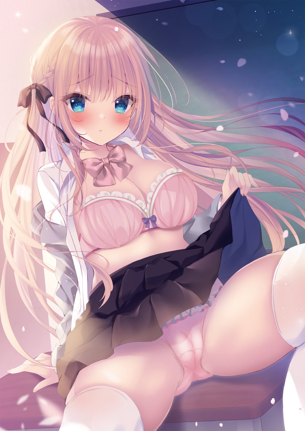 bra cameltoe detexted open_shirt pantsu seifuku shibainu_niki skirt_lift thighhighs