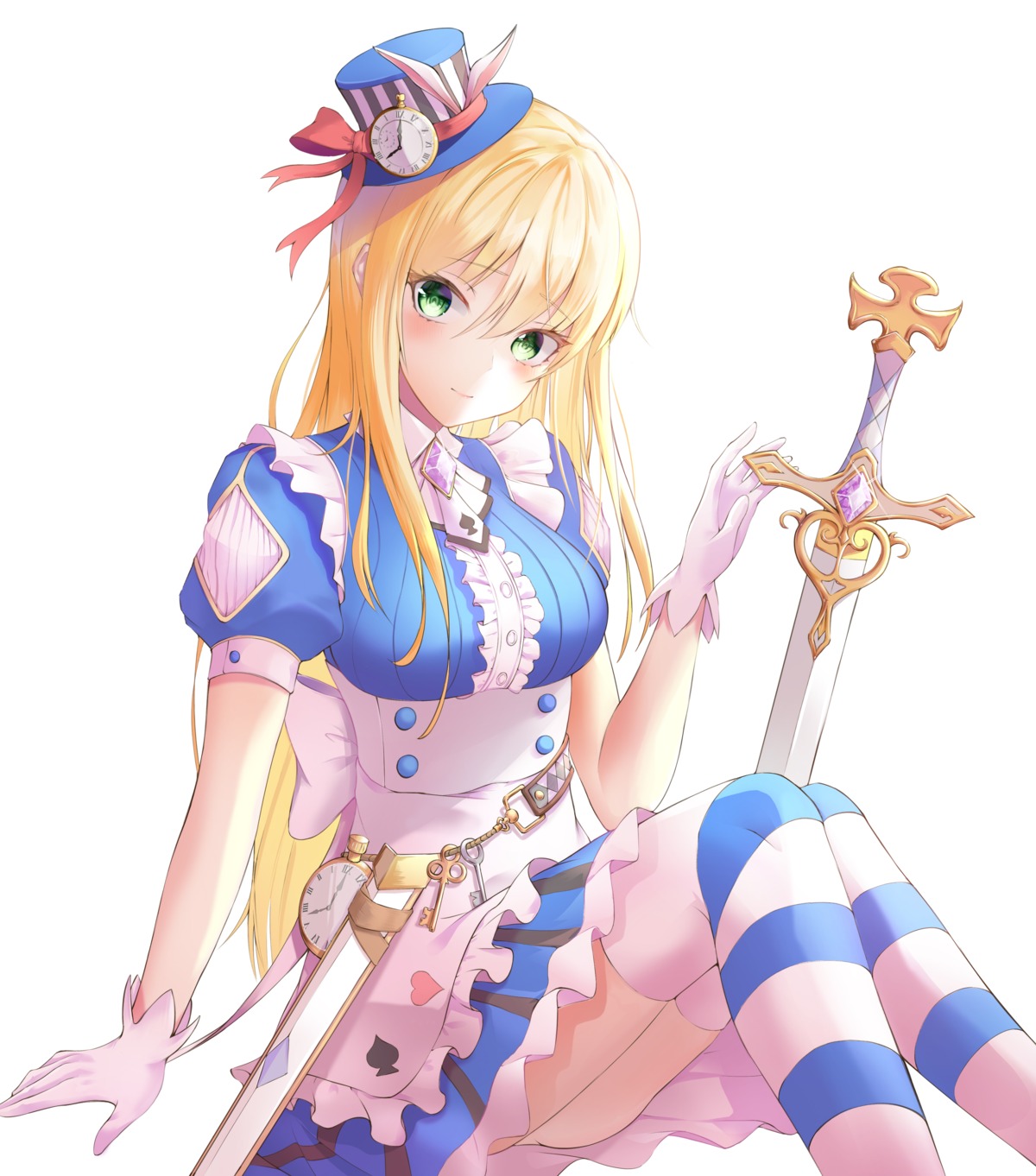 alice alice_in_wonderland bexercube dress skirt_lift sword thighhighs