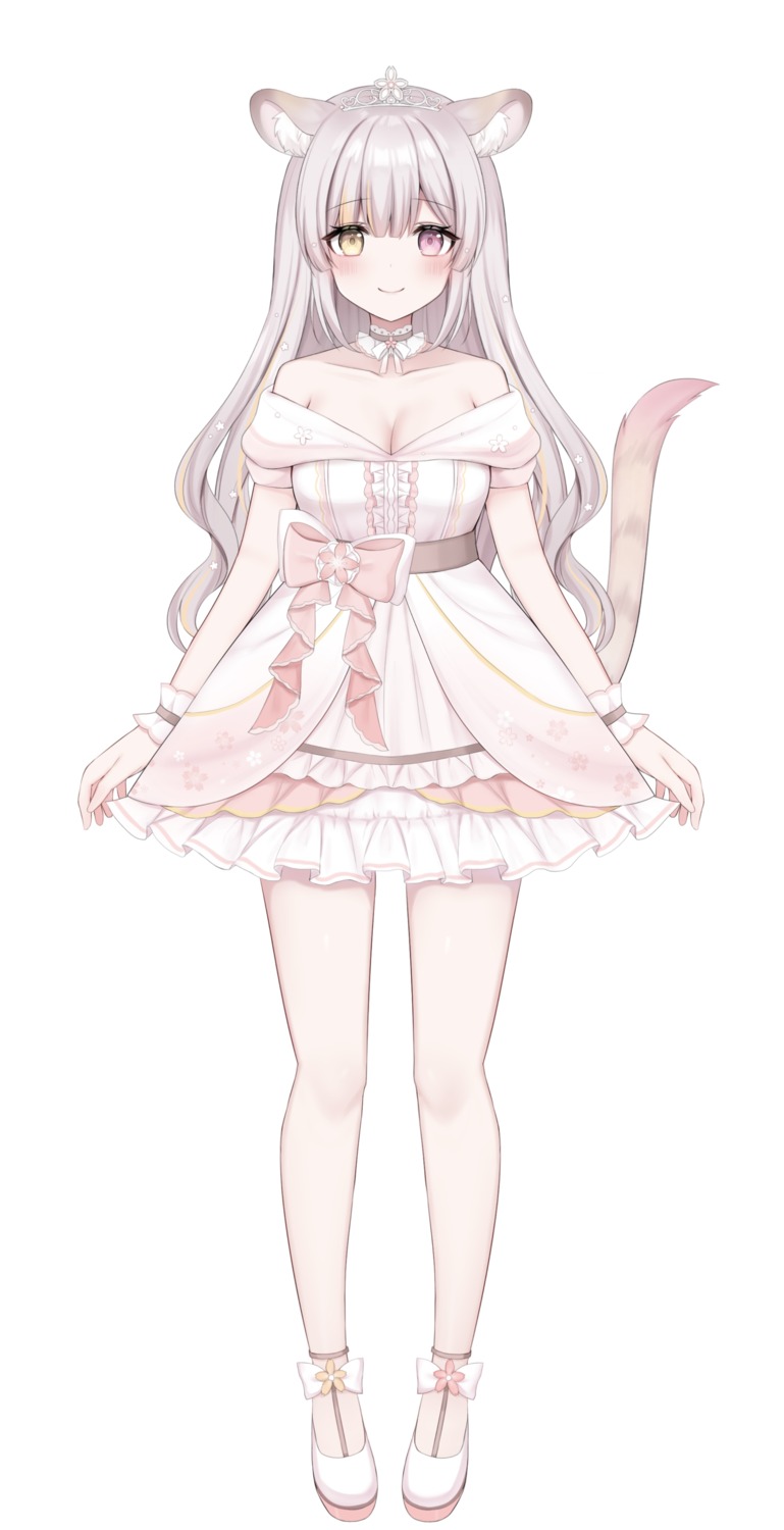 animal_ears cleavage dress heterochromia komari_mhy no_bra tail