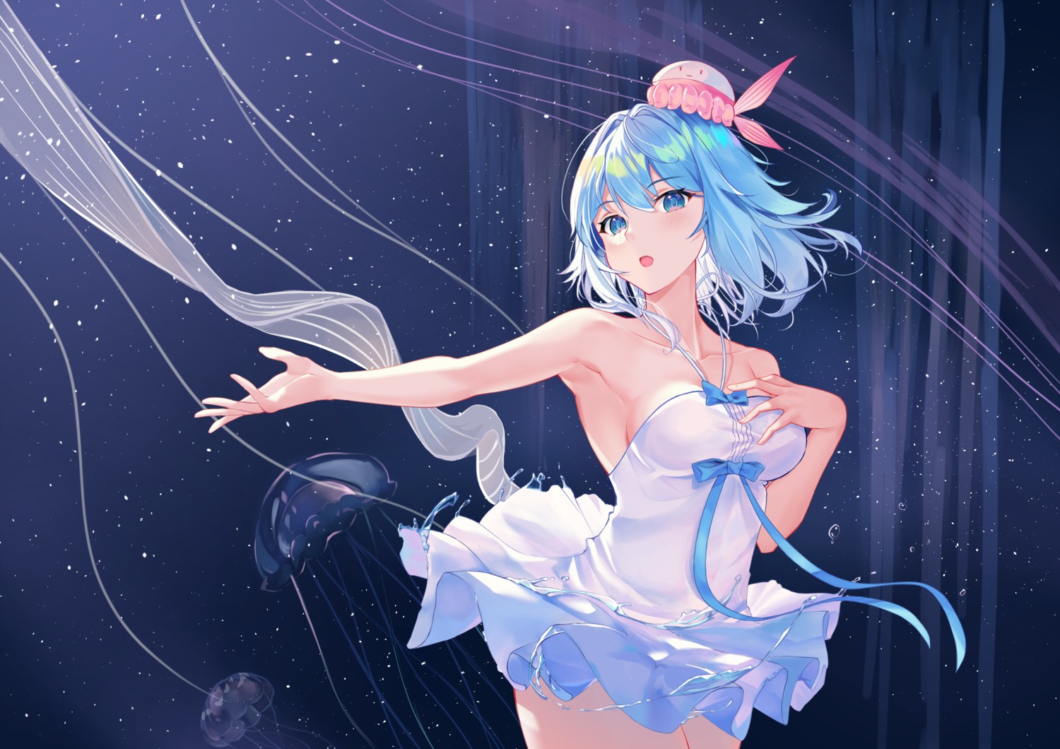 breast_hold dress haiyi nekoma no_bra skirt_lift summer_dress synthesizer_v