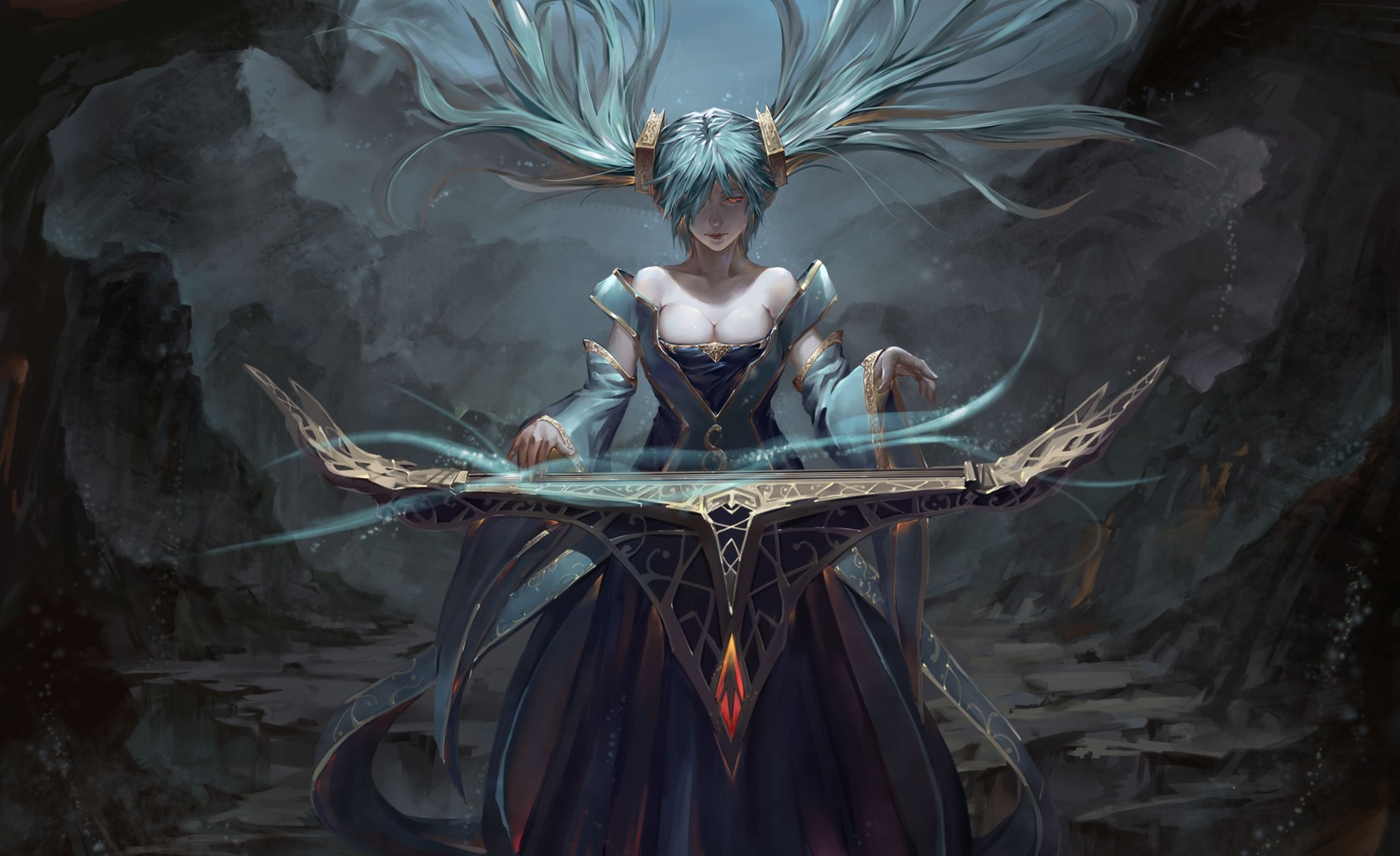 cleavage dress league_of_legends sanyuejiuri sona_buvelle