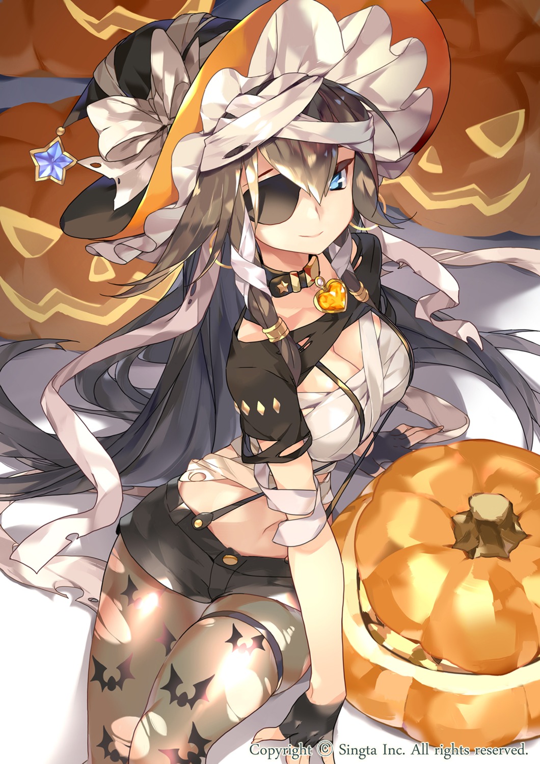 bandages btoor cleavage eyepatch halloween pantyhose sarashi sid_story torn_clothes witch