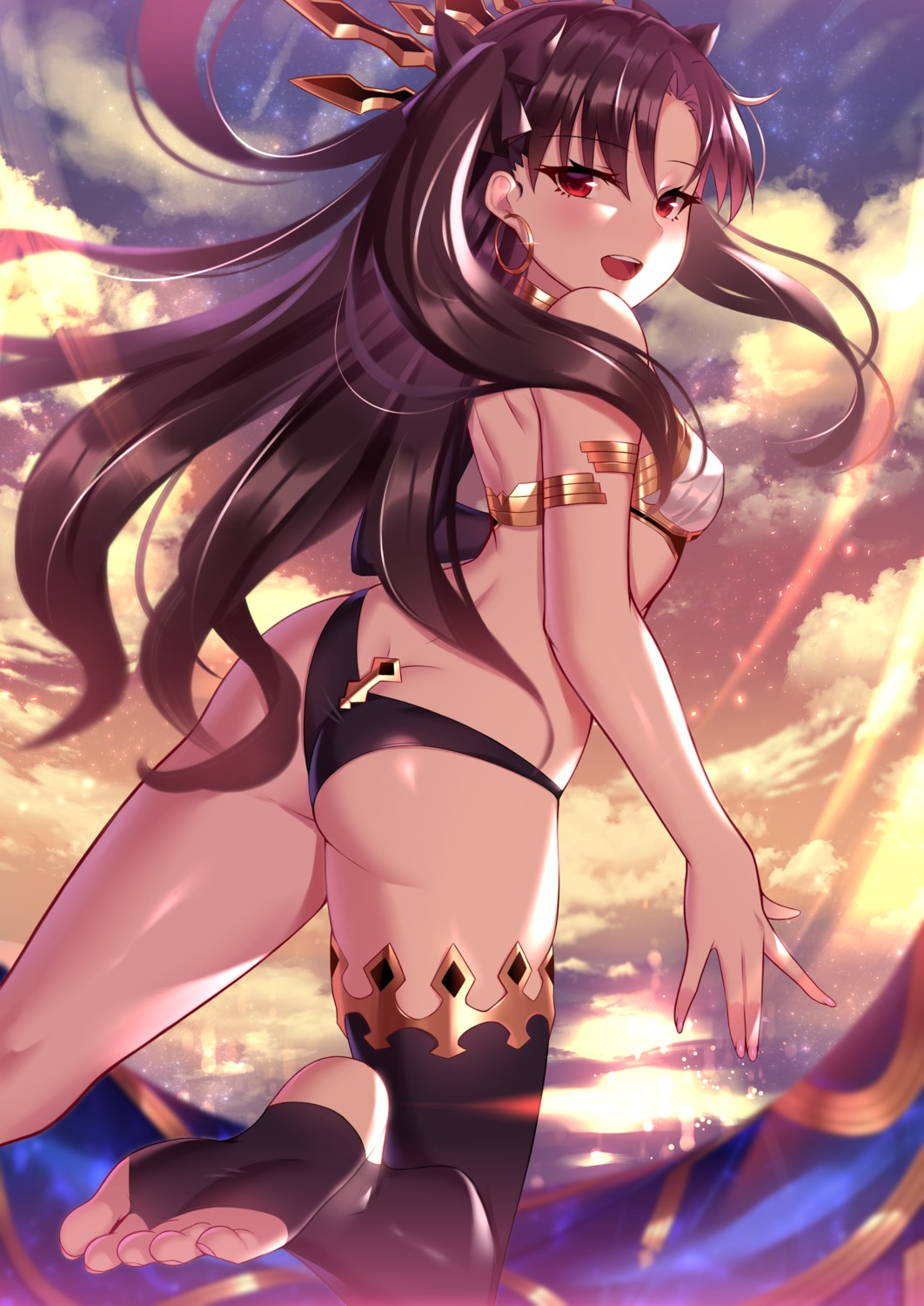 ass bikini_armor black_fire fate/grand_order feet ishtar_(fate/grand_order) thighhighs thong