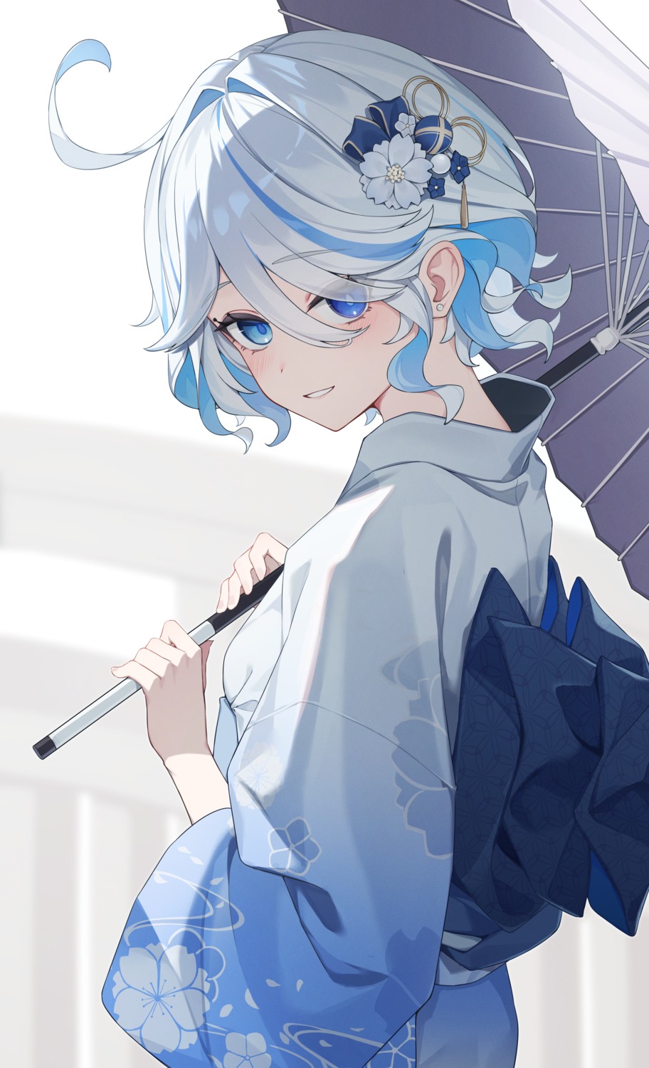furina genshin_impact heterochromia kimono umbrella yuu_maraa