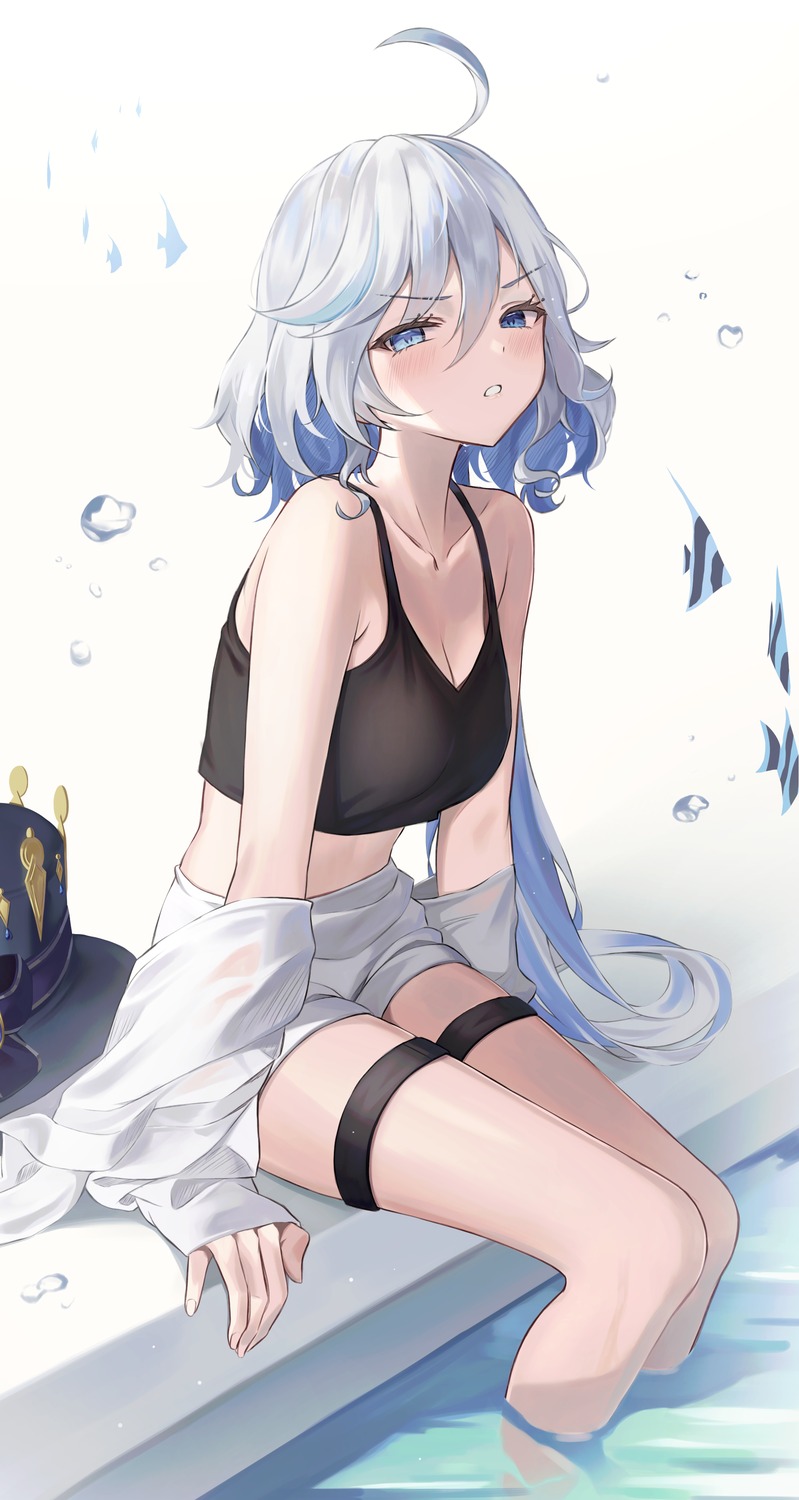 cleavage furina garter genshin_impact heterochromia hyonee wet