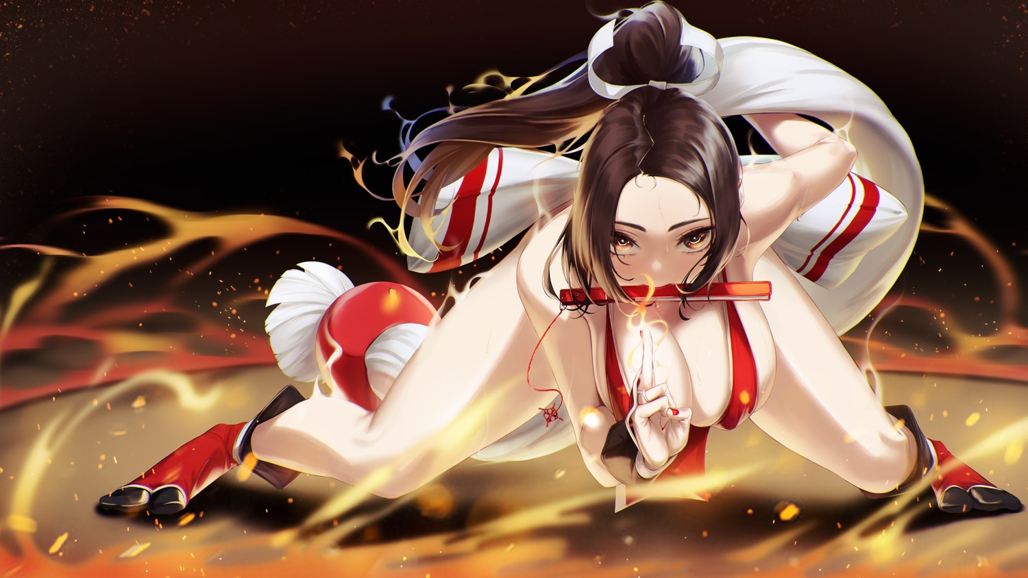 blueorca erect_nipples japanese_clothes king_of_fighters no_bra shiranui_mai wallpaper