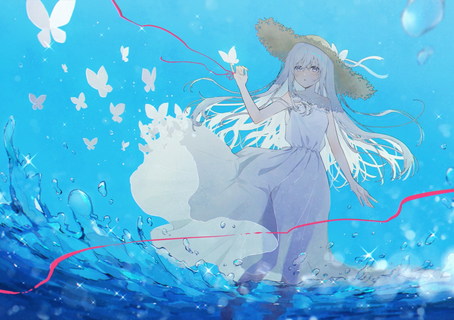 dress necojishi see_through skirt_lift summer_dress wet