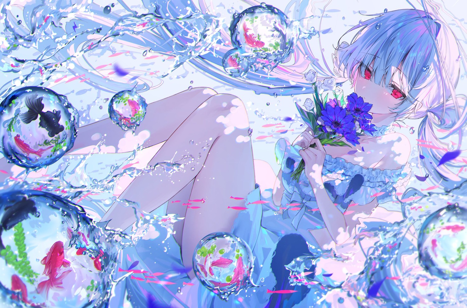 dress harui_(hr_x9_) skirt_lift summer_dress wet