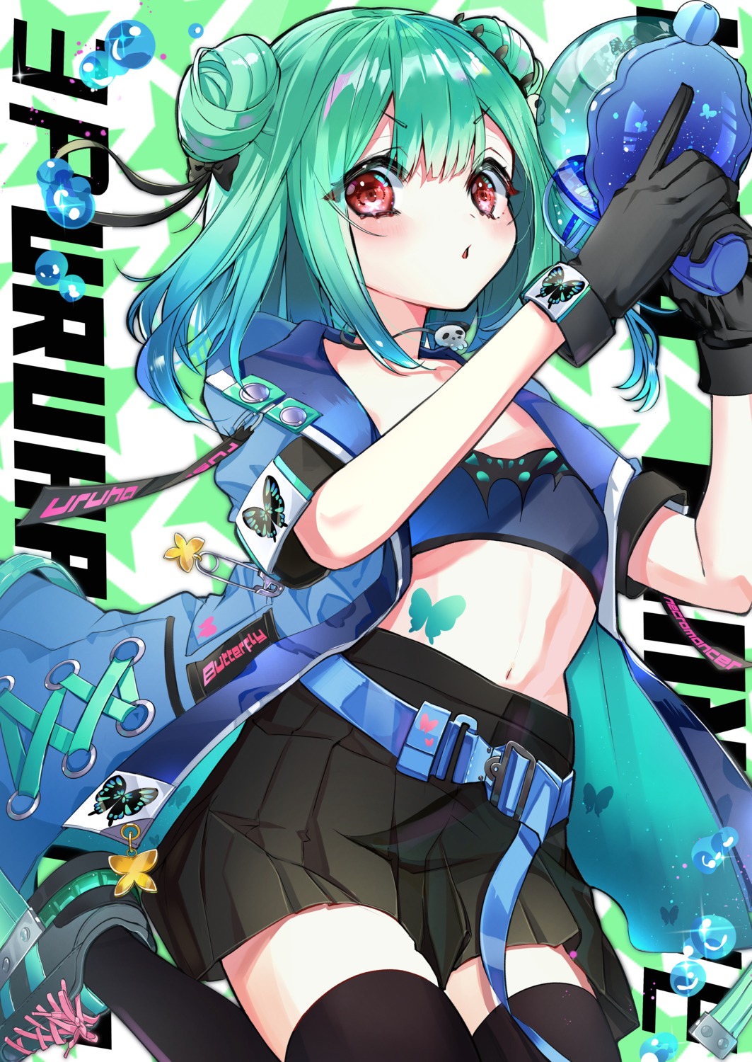 gun hololive piyokuma tattoo thighhighs uruha_rushia