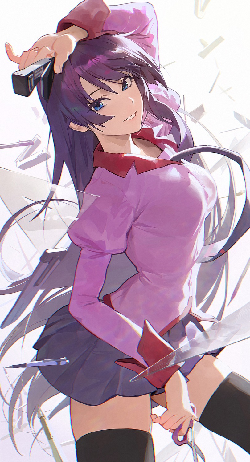 Mossi Bakemonogatari Monogatari Series Senjougahara Hitagi Seifuku Thighhighs Yande Re