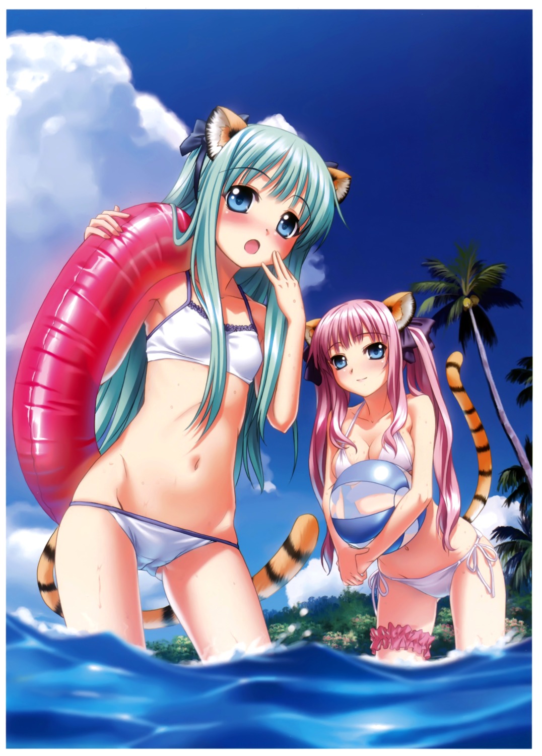 animal_ears bikini cameltoe cleavage garter kannatsuki_noboru nekomimi swimsuits tail