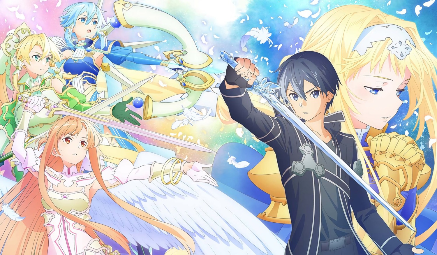 alice_zuberg armor asuna_(sword_art_online) dress kirito leafa pointy_ears sinon sword sword_art_online sword_art_online_alicization uniform weapon wings yamamoto_yumiko