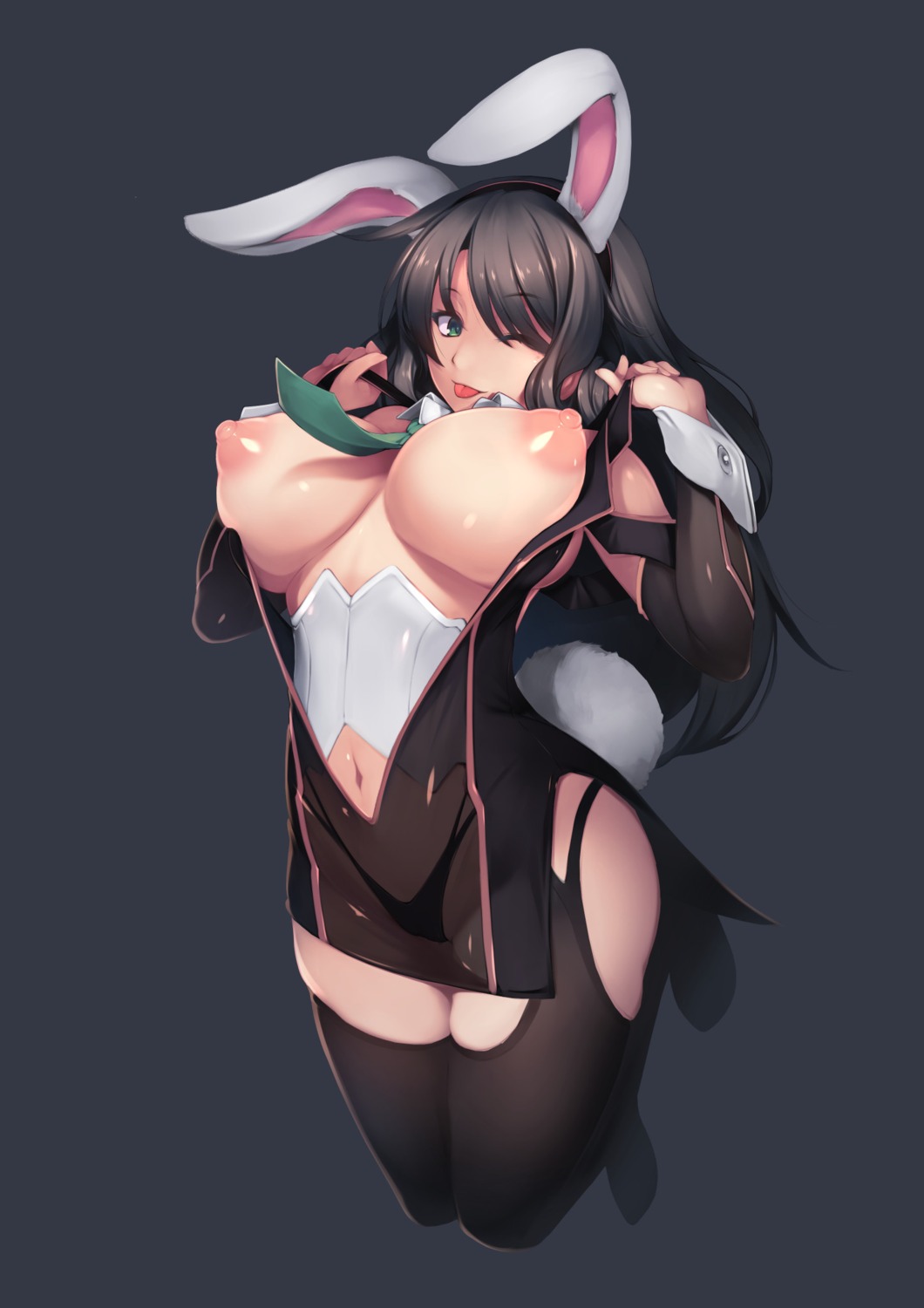 animal_ears breasts bunny_ears nipples no_bra open_shirt pantsu see_through stockings tagme tail thighhighs