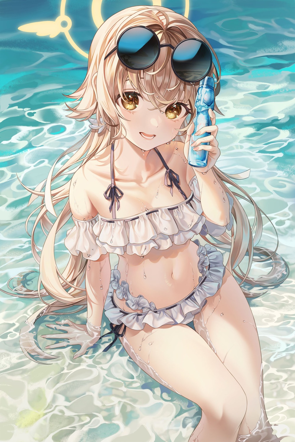 ajitani_hifumi bikini blue_archive halo megane myless swimsuits wet