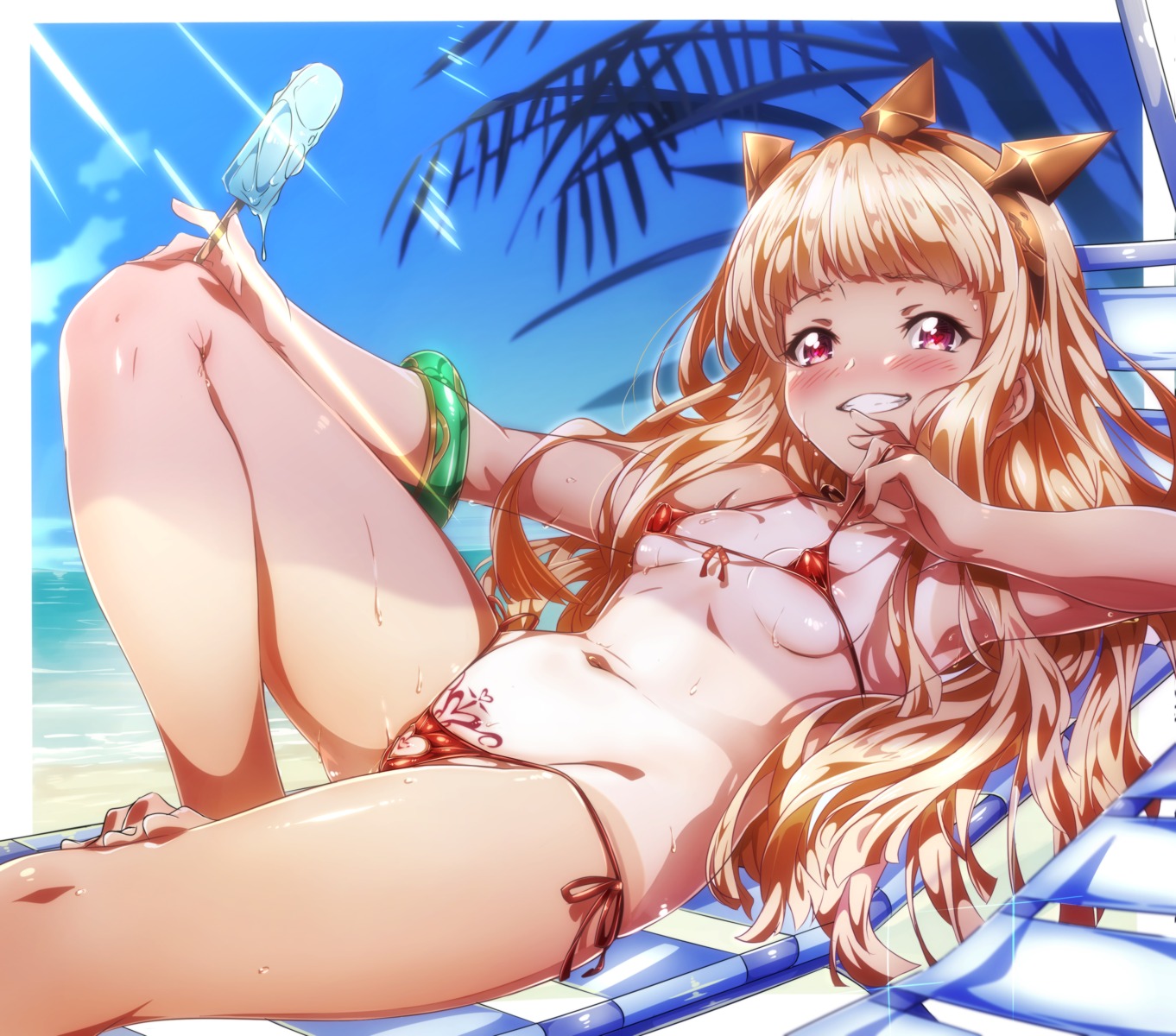 bikini cagliostro_(granblue_fantasy) erect_nipples granblue_fantasy loli niko_(tama) swimsuits tan_lines tattoo