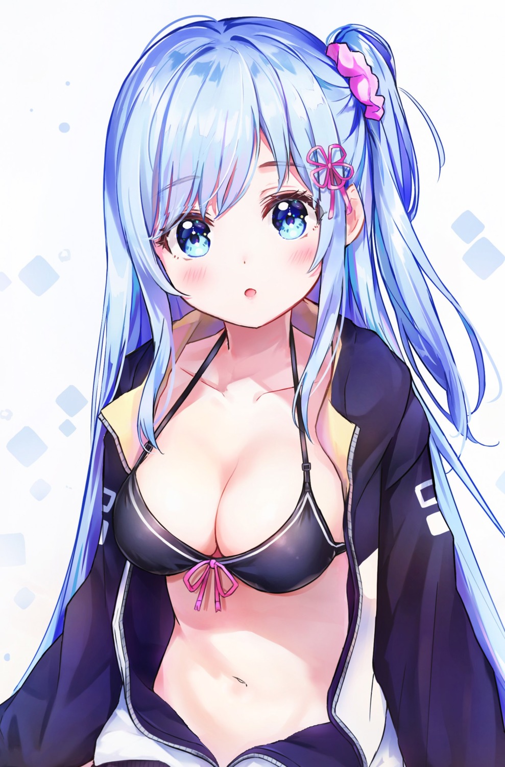 bikini_top cleavage dana_(hapong07) open_shirt re_zero_kara_hajimeru_isekai_seikatsu rem_(re_zero) swimsuits