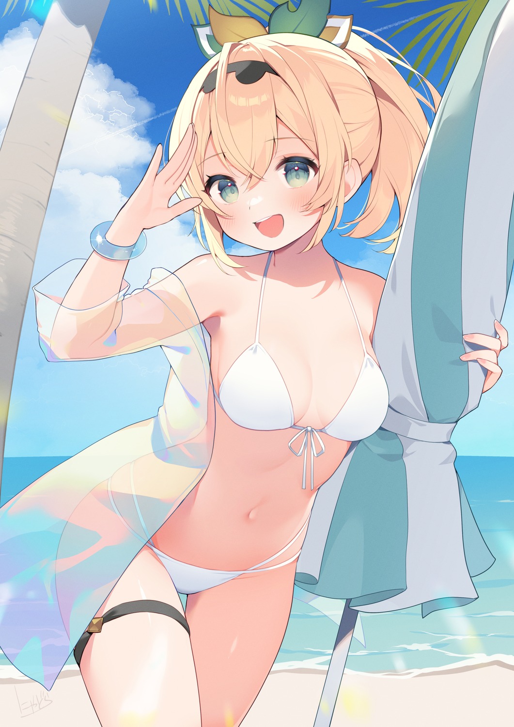 bikini garter hololive kazama_iroha nyasunyadoora open_shirt see_through swimsuits