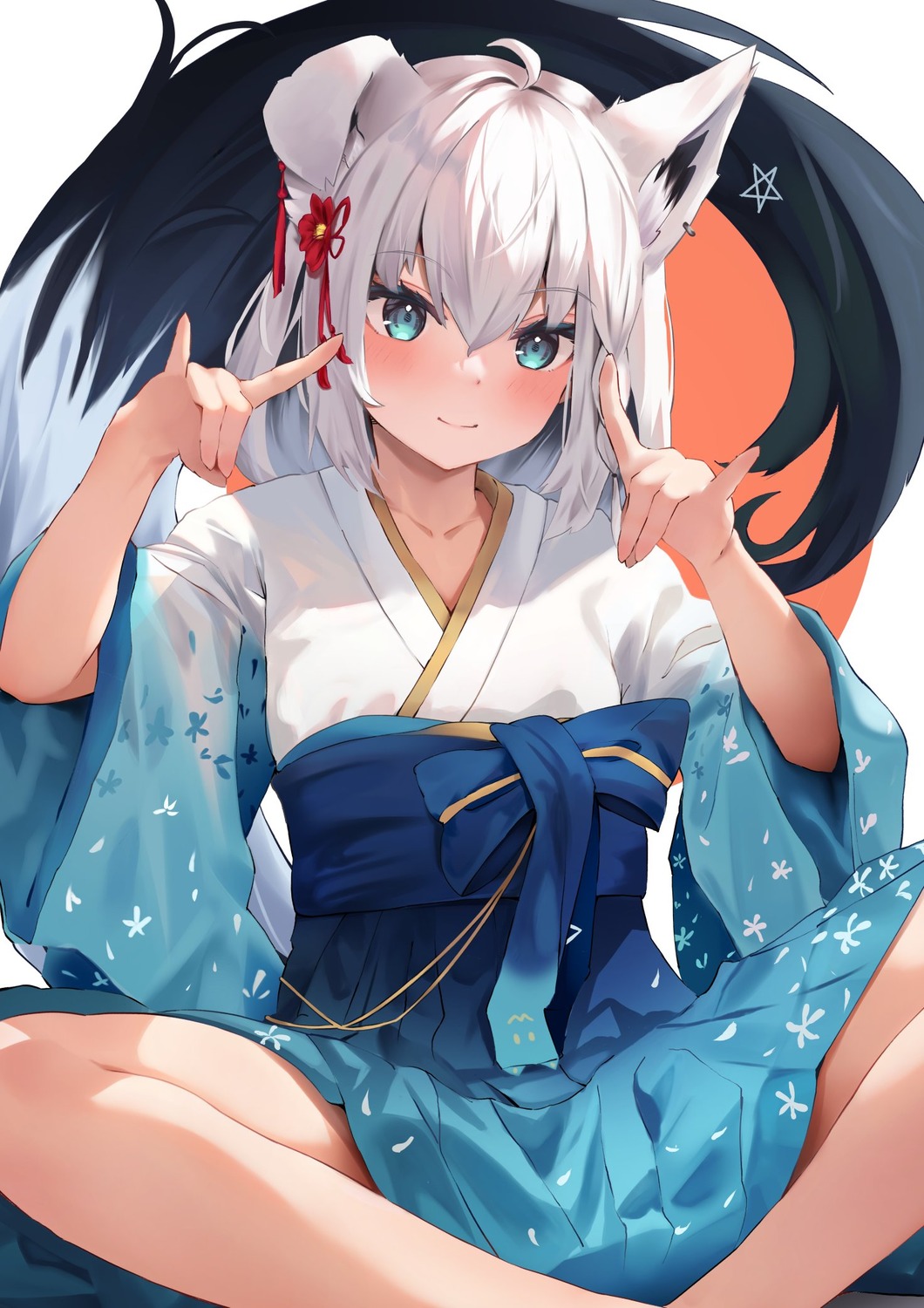 animal_ears hololive hololive_gamers japanese_clothes kitsune shirakami_fubuki tail uechin_ewokaku