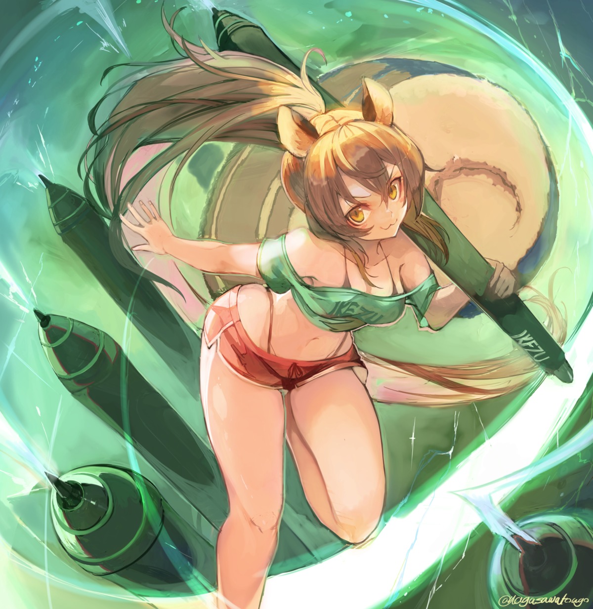 animal_ears bikini nagasawa_tougo open_shirt swimsuits tail