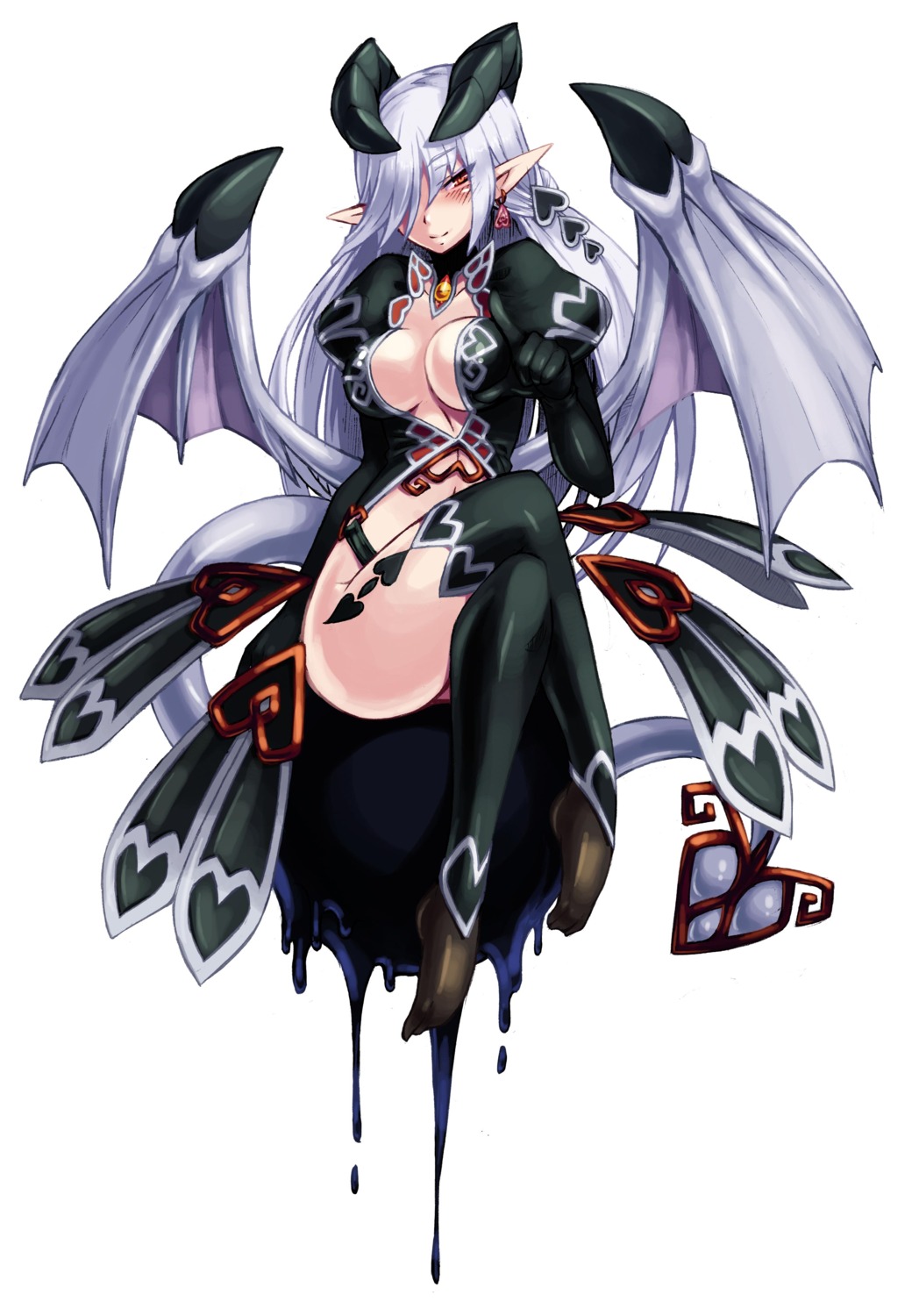 feet horns kenkou_cross monster_girl no_bra pointy_ears thighhighs wings