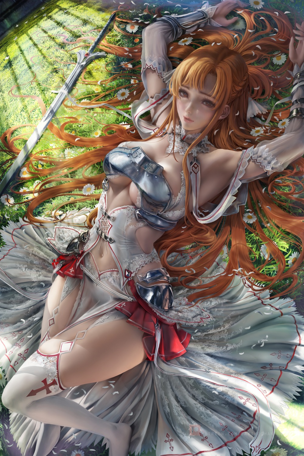 armor asuna_(sword_art_online) sakimichan stockings sword sword_art_online thighhighs