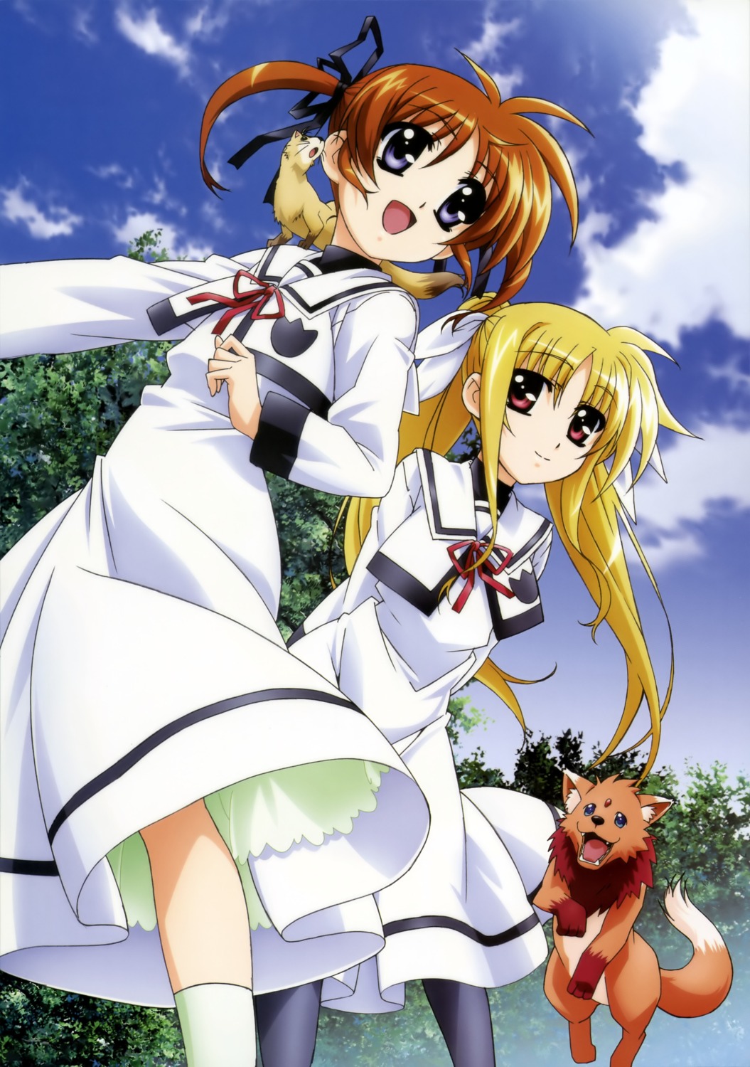 arf fate_testarossa hashimoto_takayoshi mahou_shoujo_lyrical_nanoha pantyhose seifuku takamachi_nanoha yuuno_scrya