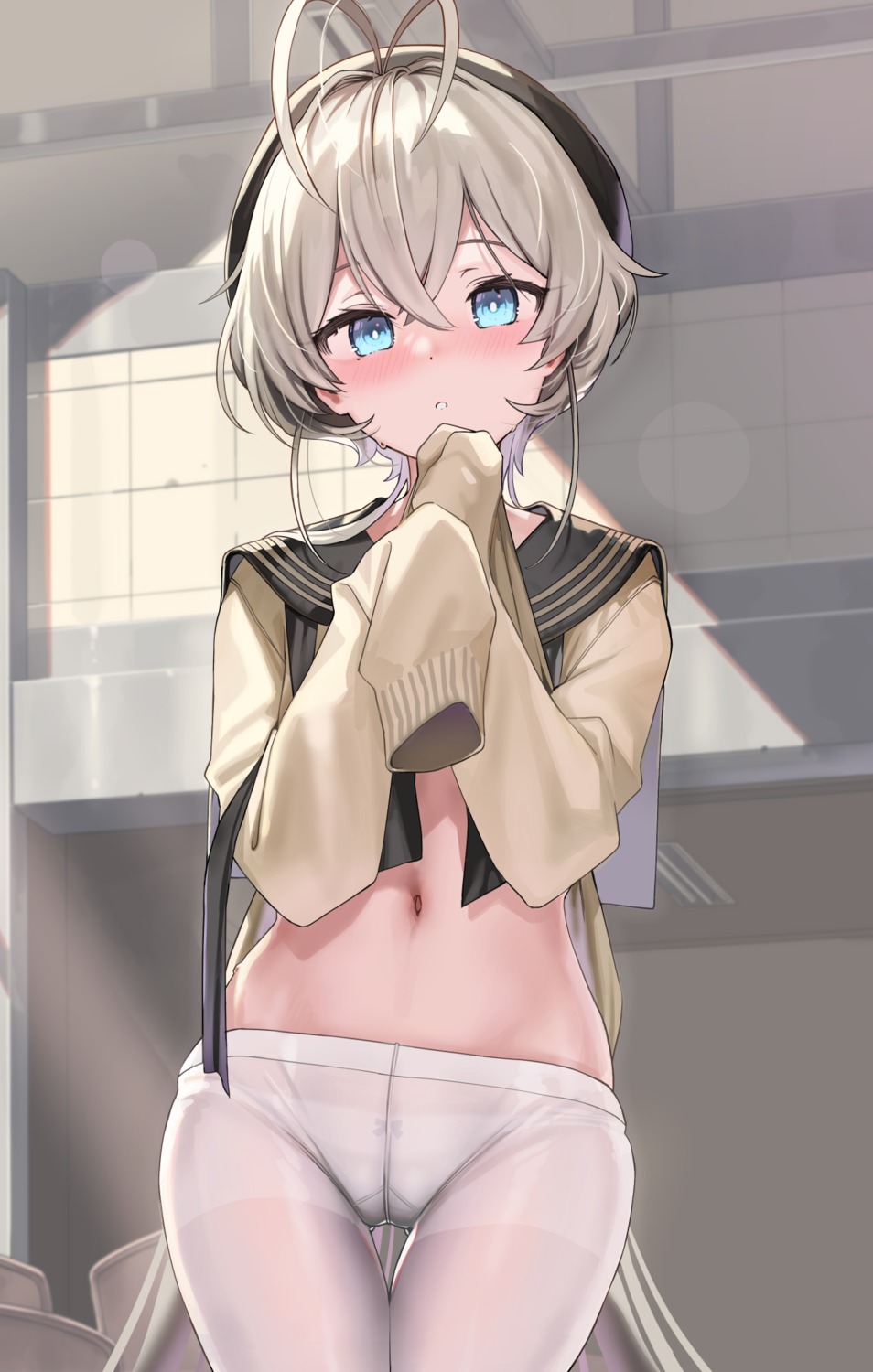 kanzarin loli pantsu pantyhose seifuku shirt_lift sweater