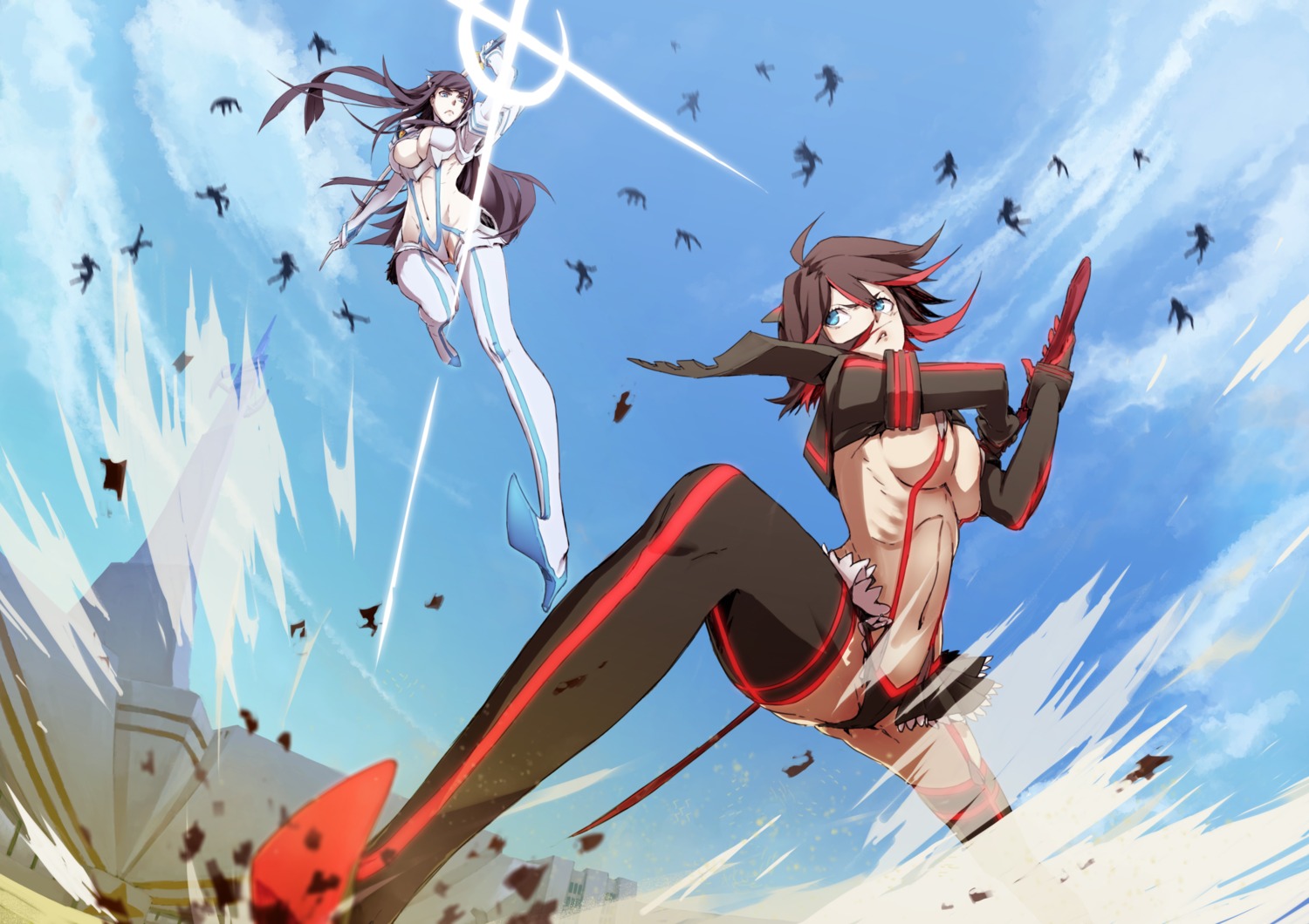 cleavage junketsu kill_la_kill kiryuuin_satsuki matoi_ryuuko senketsu sword thighhighs xi_meng