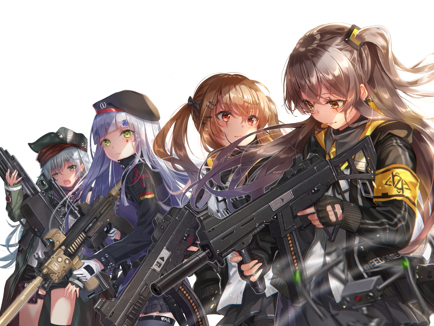 g11_(girls_frontline) girls_frontline gun hk416_(girls_frontline) sakura_honoka_(srhk0623) thighhighs ump45_(girls_frontline) ump9_(girls_frontline)