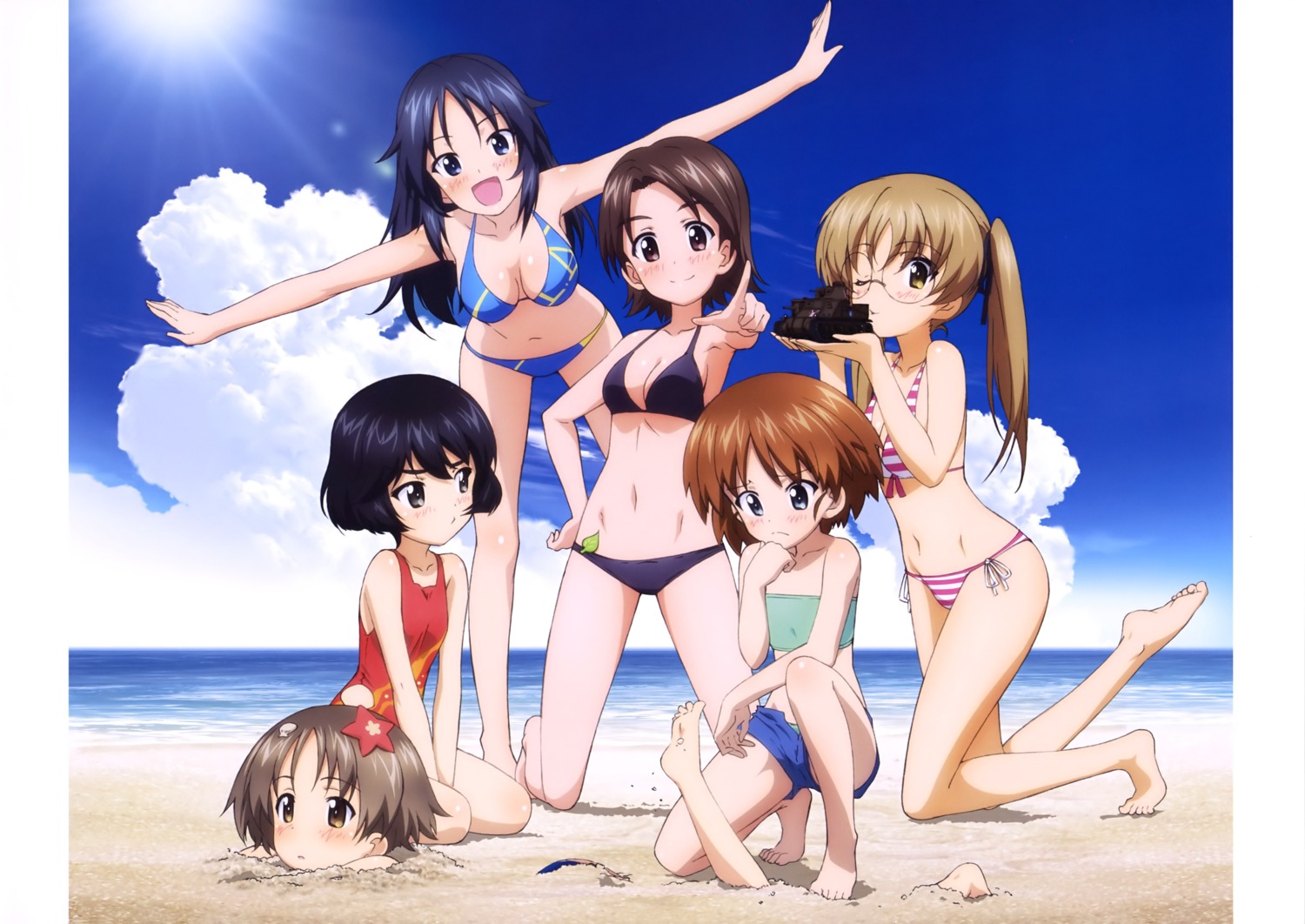 bikini cleavage girls_und_panzer maruyama_saki megane oono_aya sakaguchi_karina sawa_azusa swimsuits utsugi_yuuki yamagou_ayumi