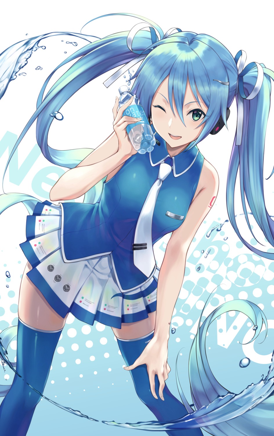 chokuro hatsune_miku headphones tattoo thighhighs vocaloid