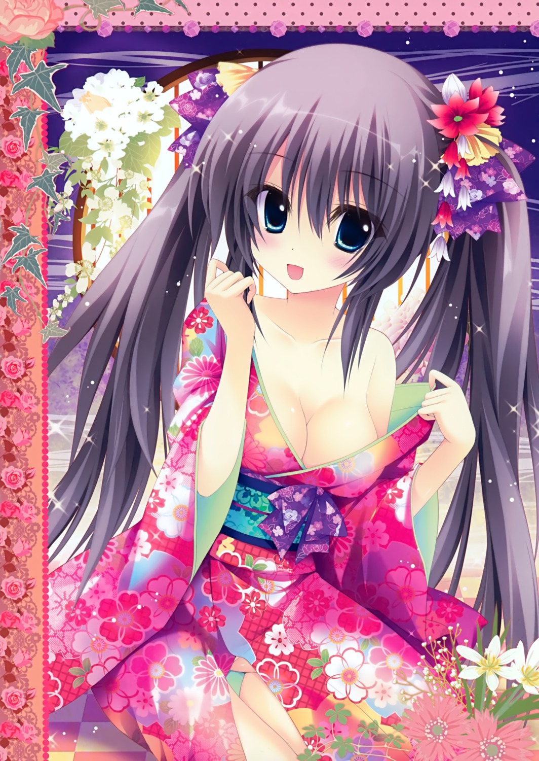 ame_zaiku cleavage kimono no_bra nopan open_shirt shiramori_yuse