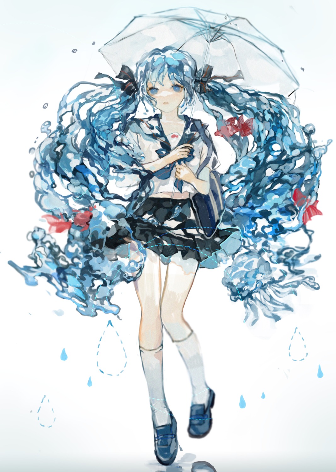 bottle_miku hatsune_miku koaoto seifuku umbrella vocaloid