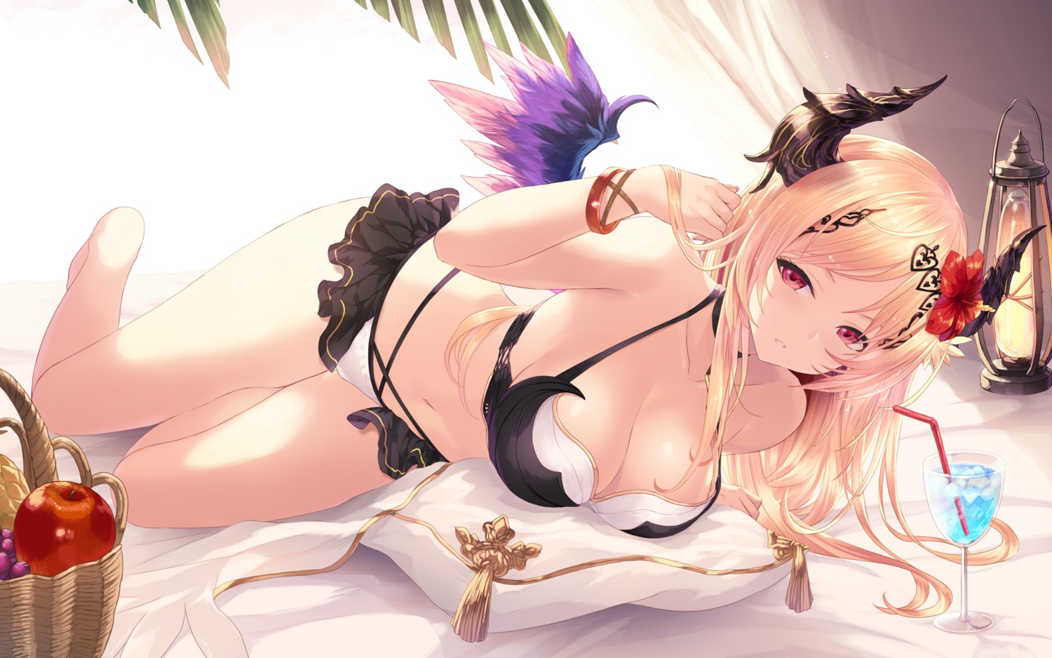 bikini cait cleavage dark_angel_olivia granblue_fantasy horns swimsuits wallpaper wings