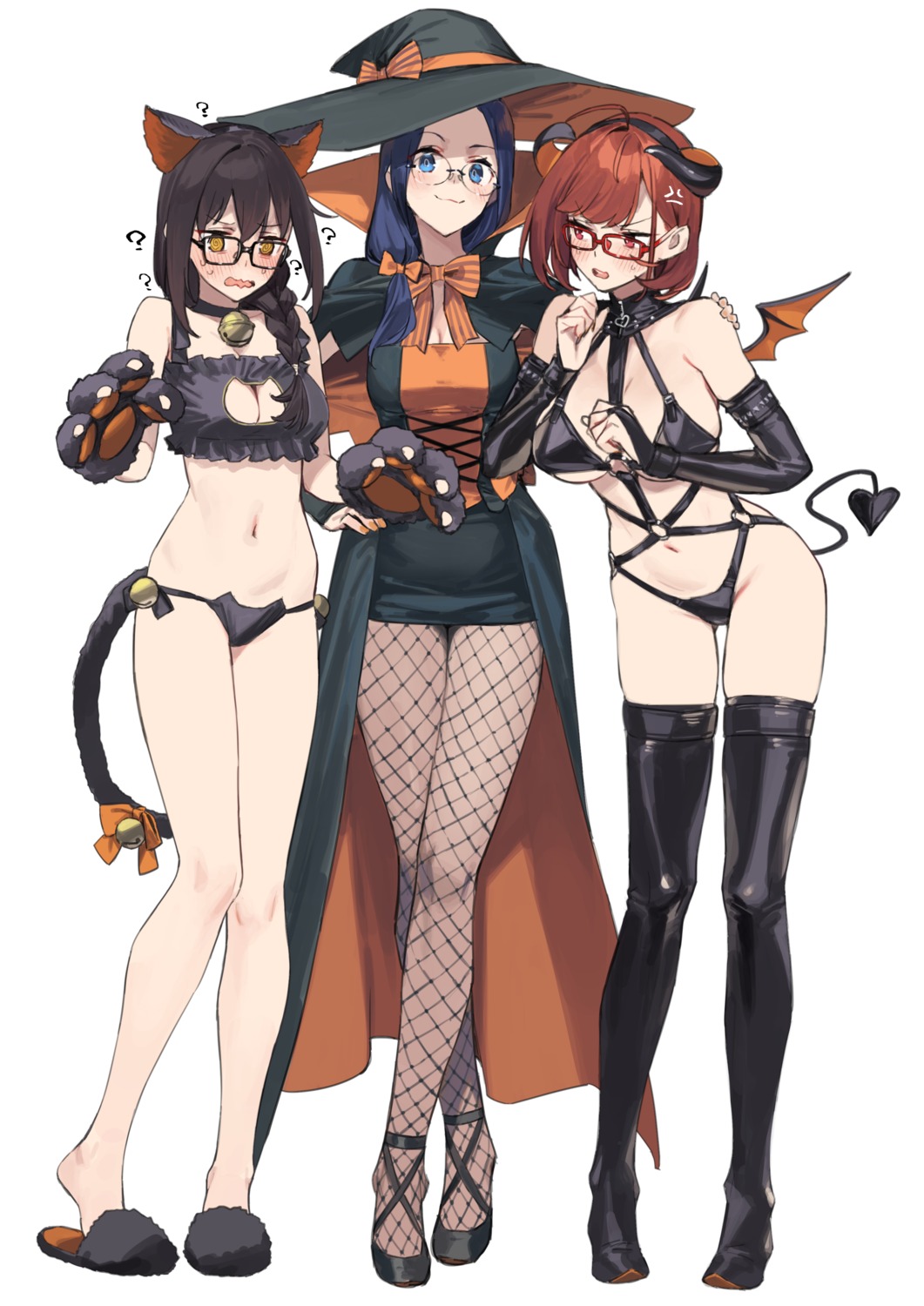 92m animal_ears bra devil fishnets halloween heels horns lingerie megane nekomimi pantsu pantyhose tail thighhighs wings witch