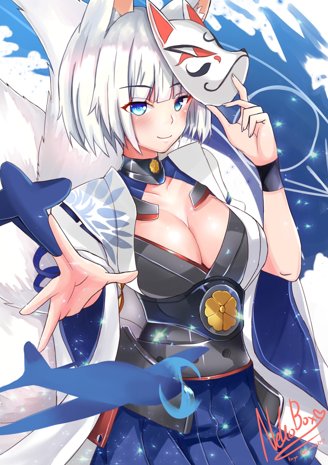 animal_ears azur_lane cleavage kaga_(azur_lane) kitsune nekobox tail