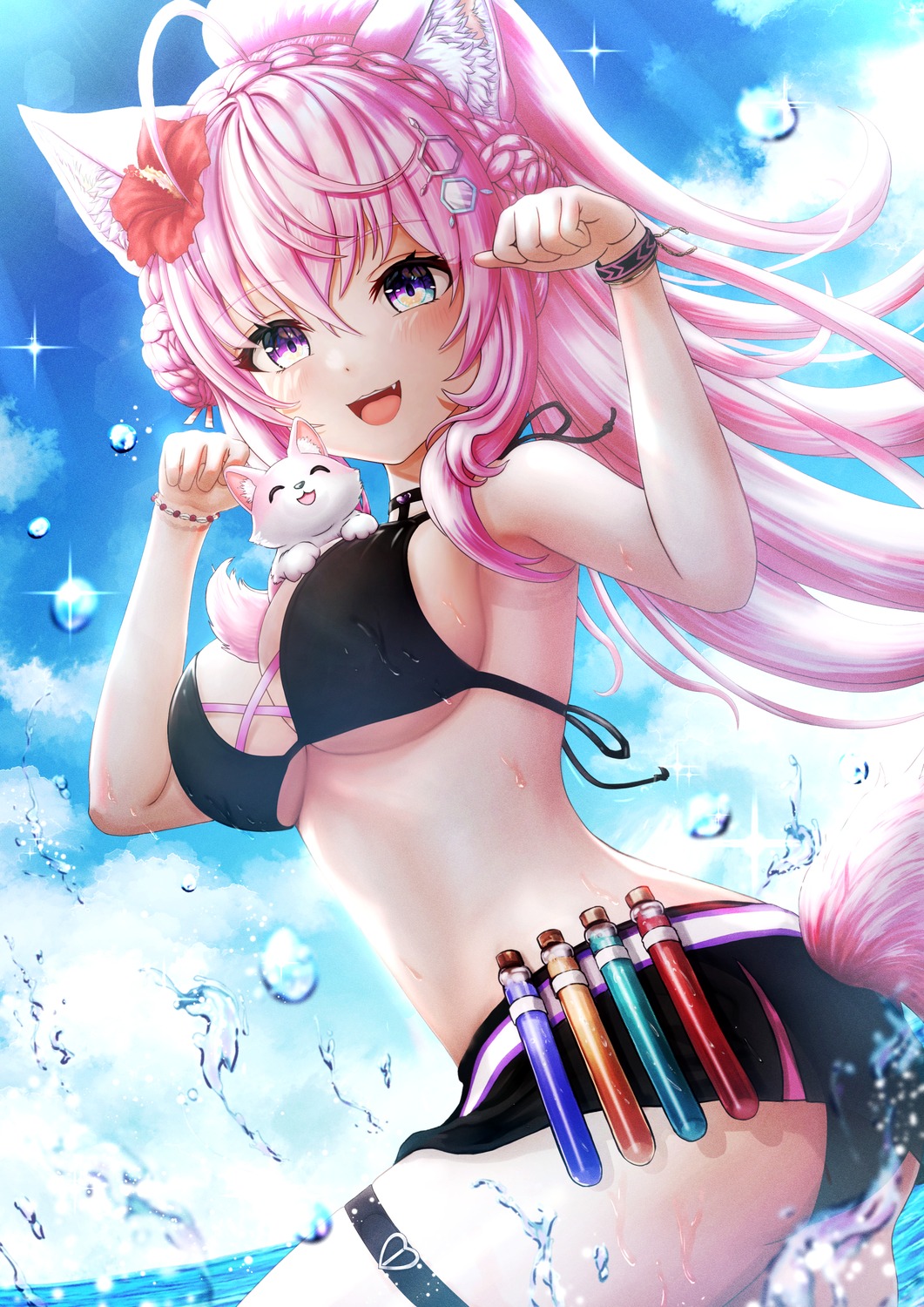 animal_ears garter hakui_koyori hololive swimsuits tail wajuniorbox