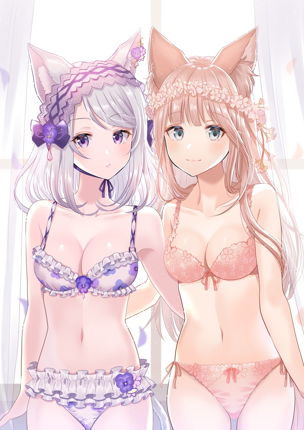 animal_ears bra cleavage lingerie myusha nekomimi pantsu string_panties tail