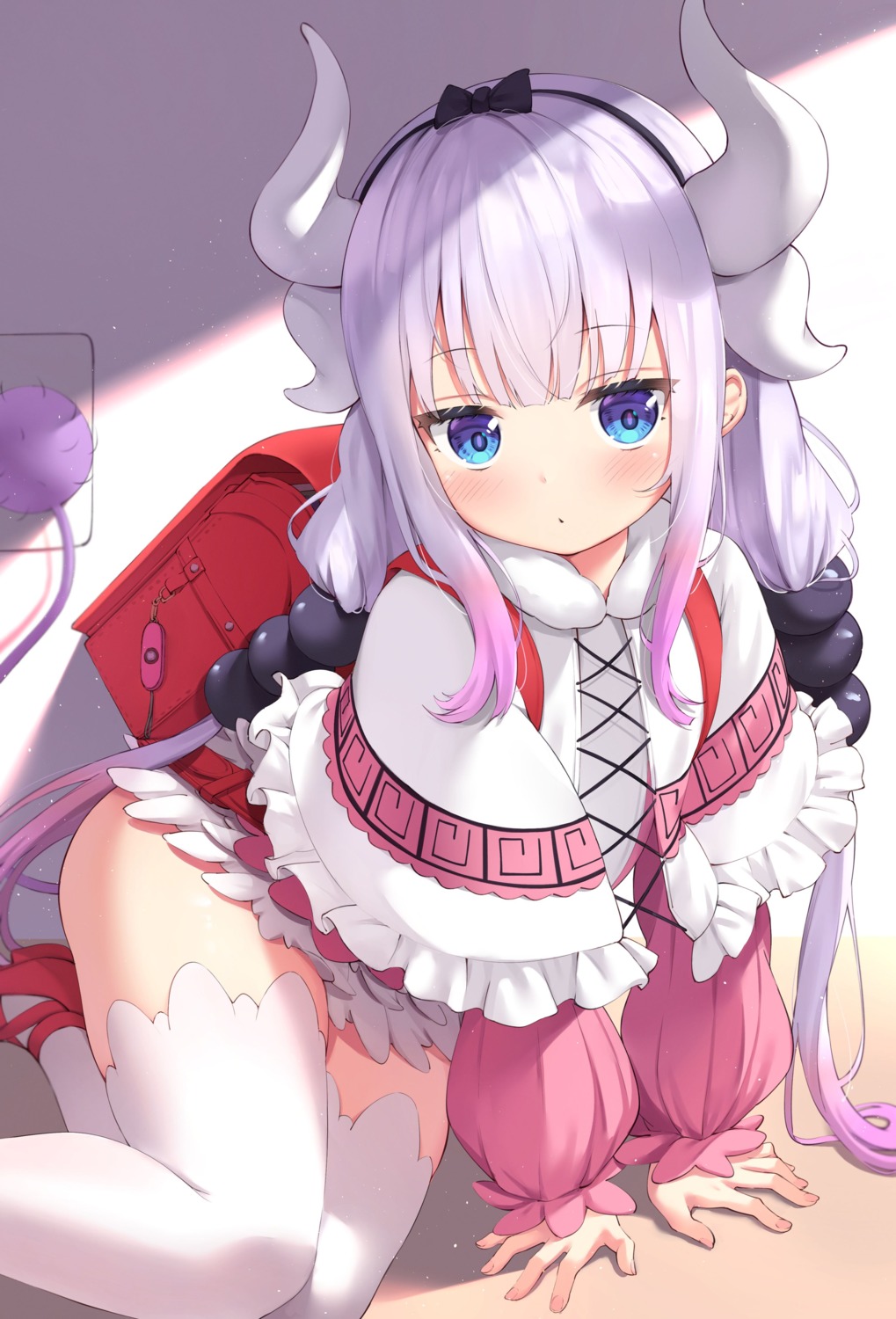 horns kanna_kamui kobayashi-san_chi_no_maidragon loli skirt_lift tail thighhighs xue_lu