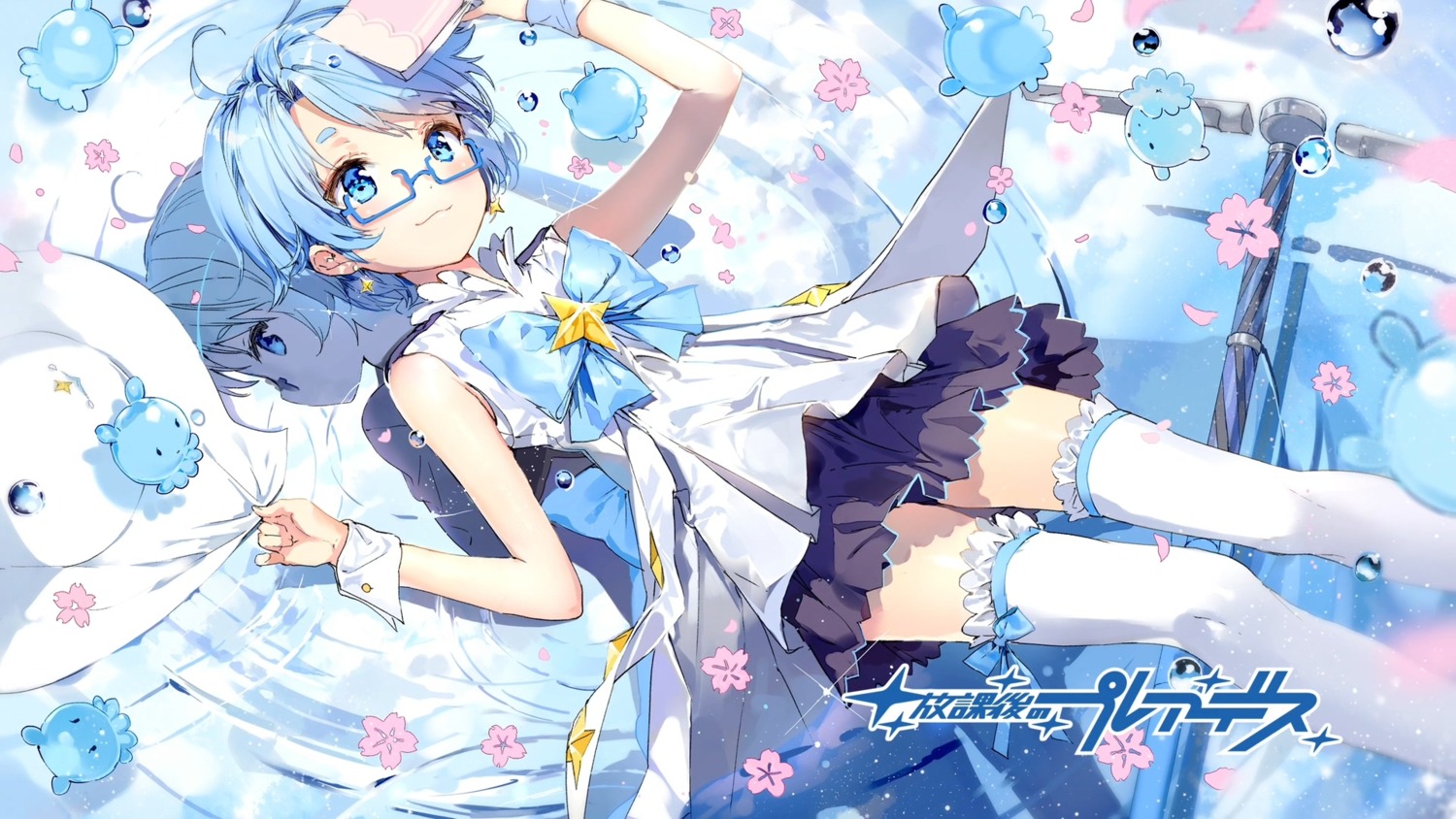 anmi aoi_(houkago_no_pleiades) houkago_no_pleiades megane thighhighs wallpaper