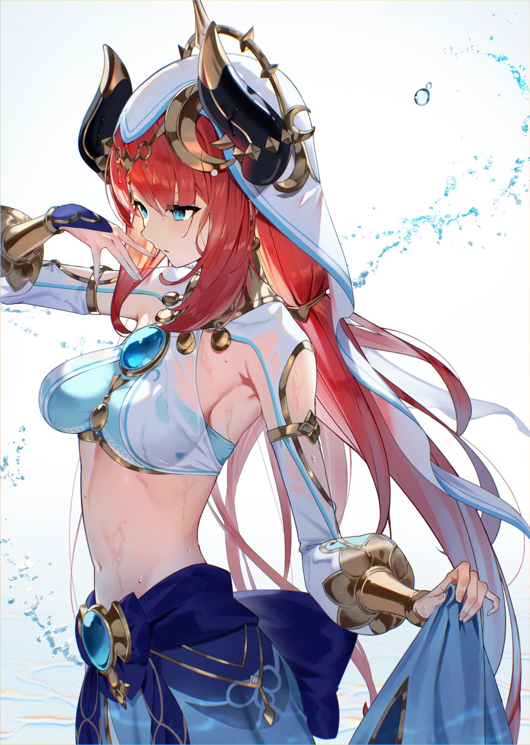 genshin_impact horns nilou scottie see_through wet wet_clothes